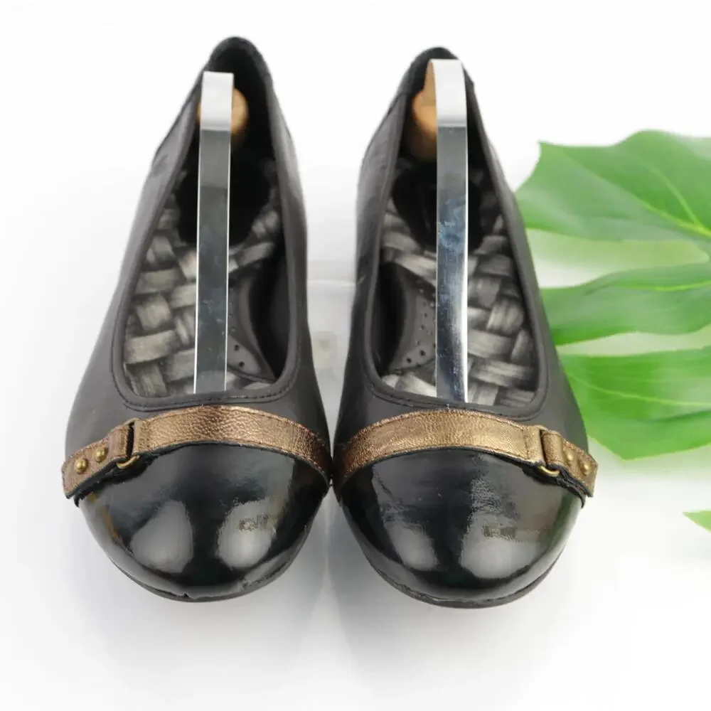 Born Womens Masia Ballet Flats Size 7 Black Leather Patent Cap Toe Slip On Shoes